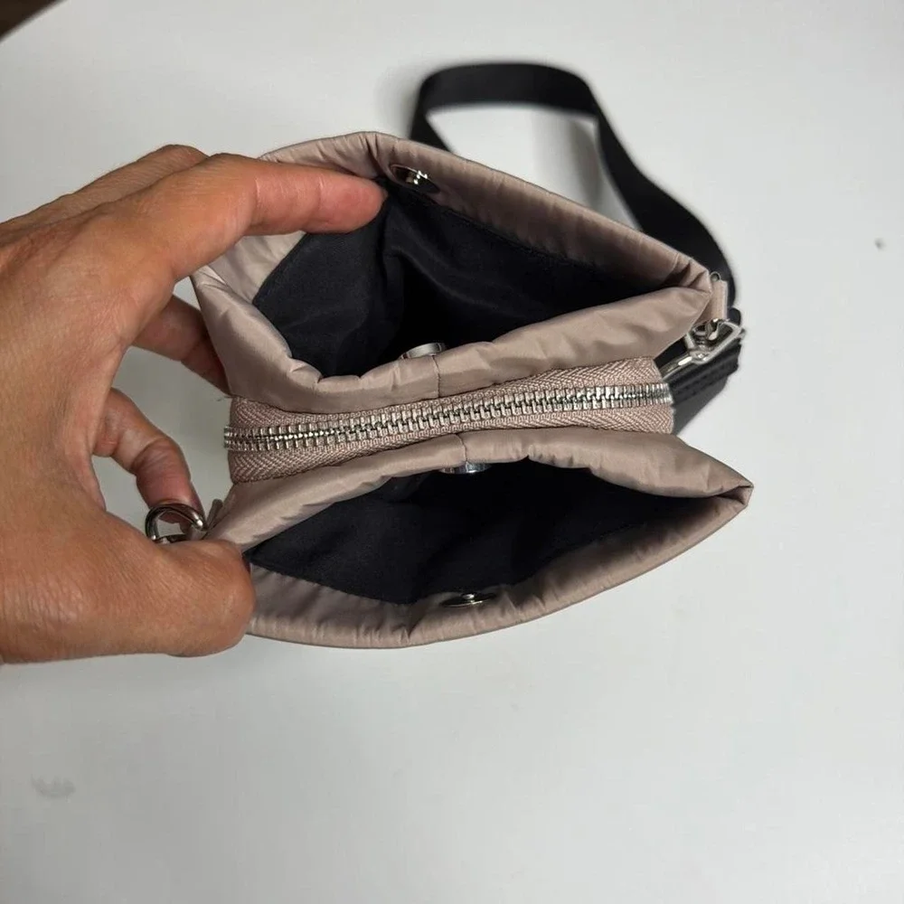Parfois Taupe Nylon Crossbody Phone Travel Bag Minimalist Utility Shoulder Bag